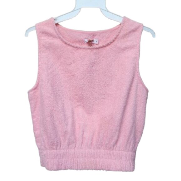 GHANDA Pink Crop Top NWT Terry Cloth Sleeveless Beach Cover-Up 100% Cotton - Picture 1 of 15